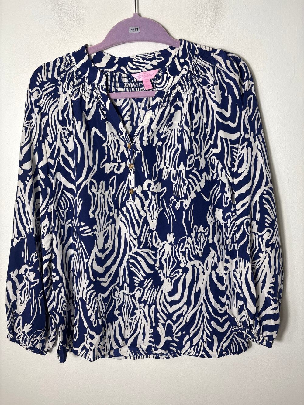 Lilly Pullitzer Blue and White Silk Blouse Sz XS
